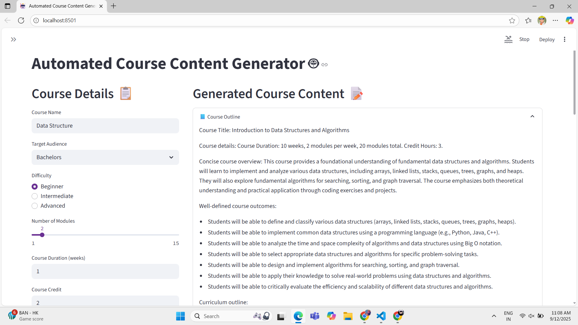 Automated Course Generator
